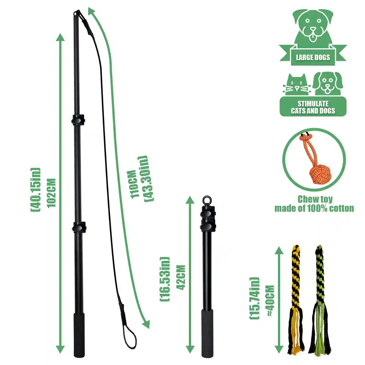 Telescopic Dog Teaser Stick with Chew Toys for Large Breed Training