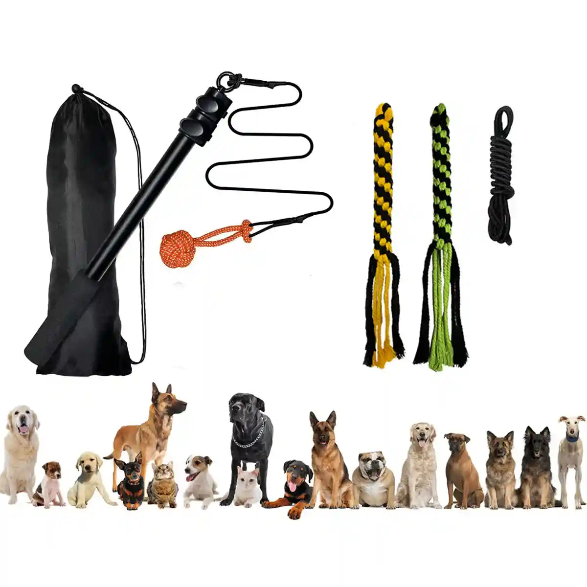Telescopic Dog Teaser Stick with Chew Toys for Large Breed Training