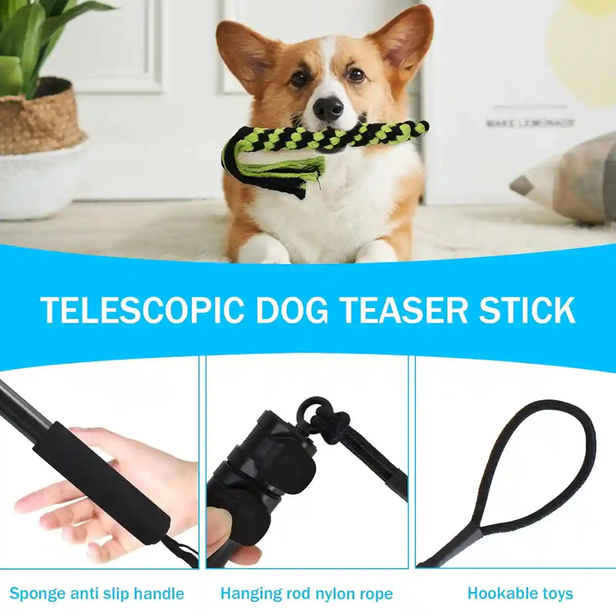 Telescopic Dog Teaser Stick with Chew Toys for Large Breed Training