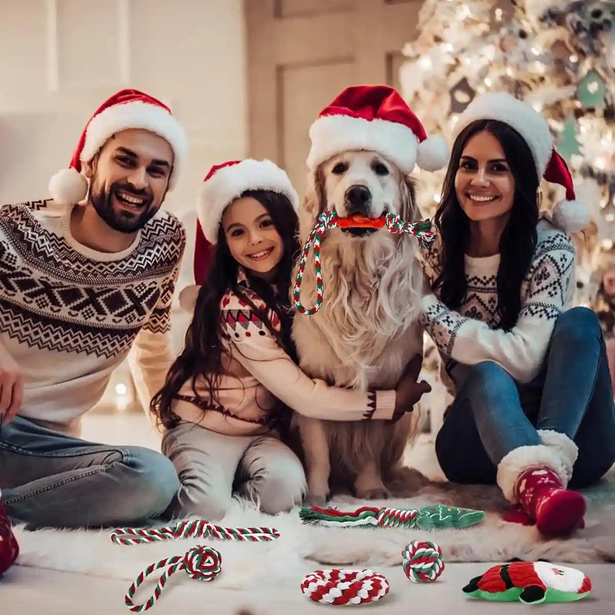 Christmas Dog Toy Set 8pcs Cotton Rope Chew & Play Toys