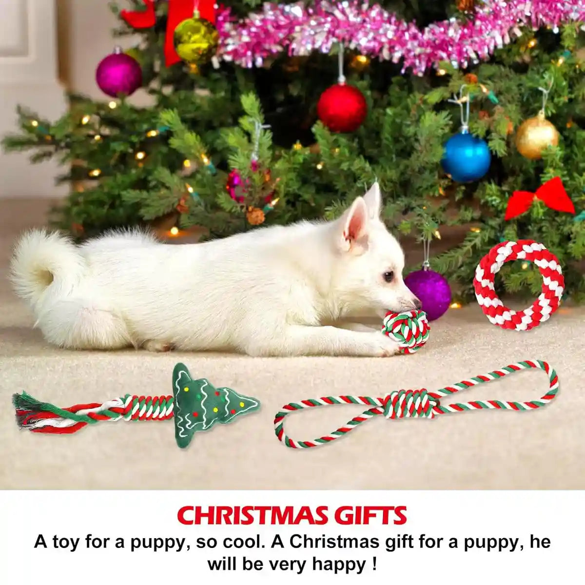 Christmas Dog Toy Set 8pcs Cotton Rope Chew & Play Toys