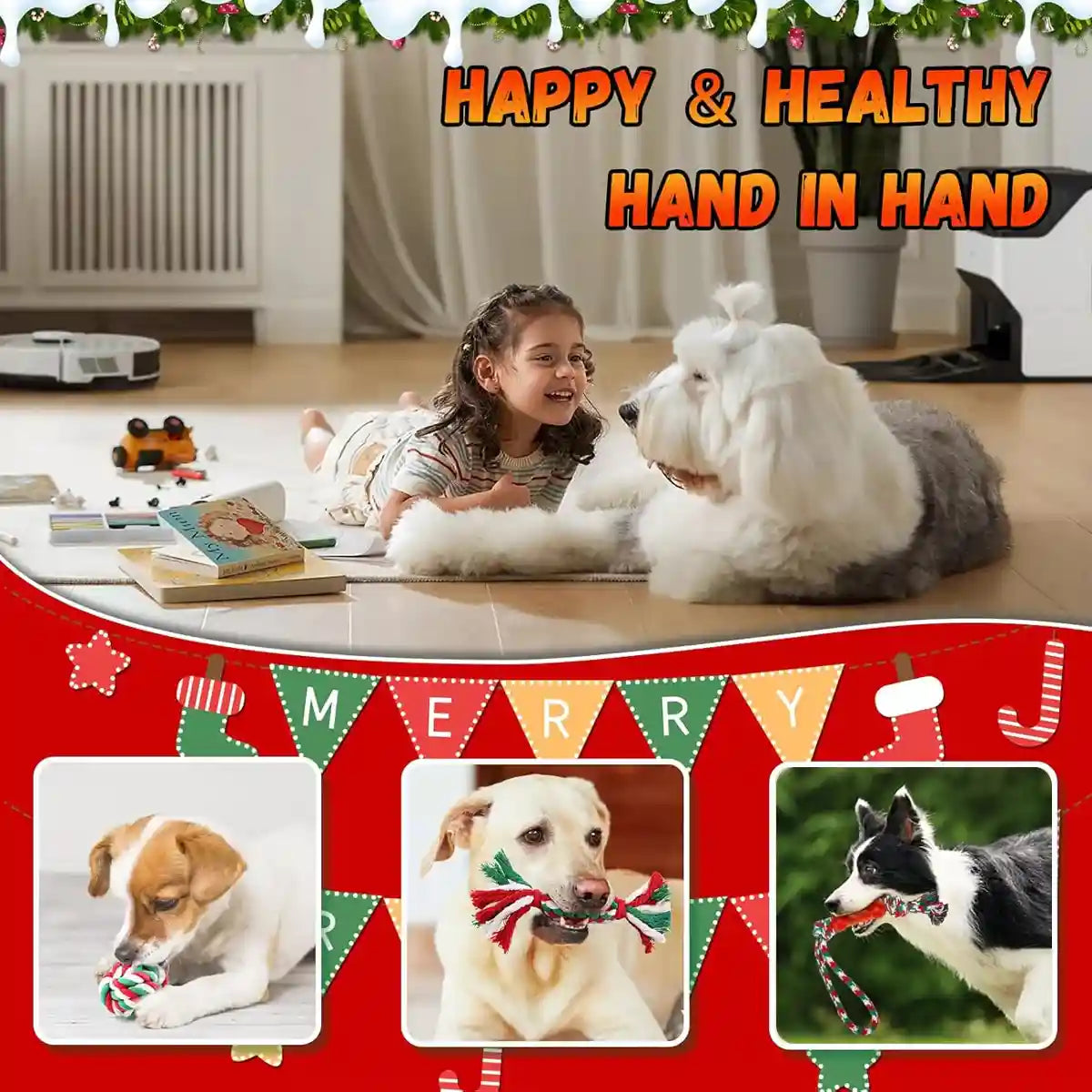 Christmas Dog Toy Set 8pcs Cotton Rope Chew & Play Toys