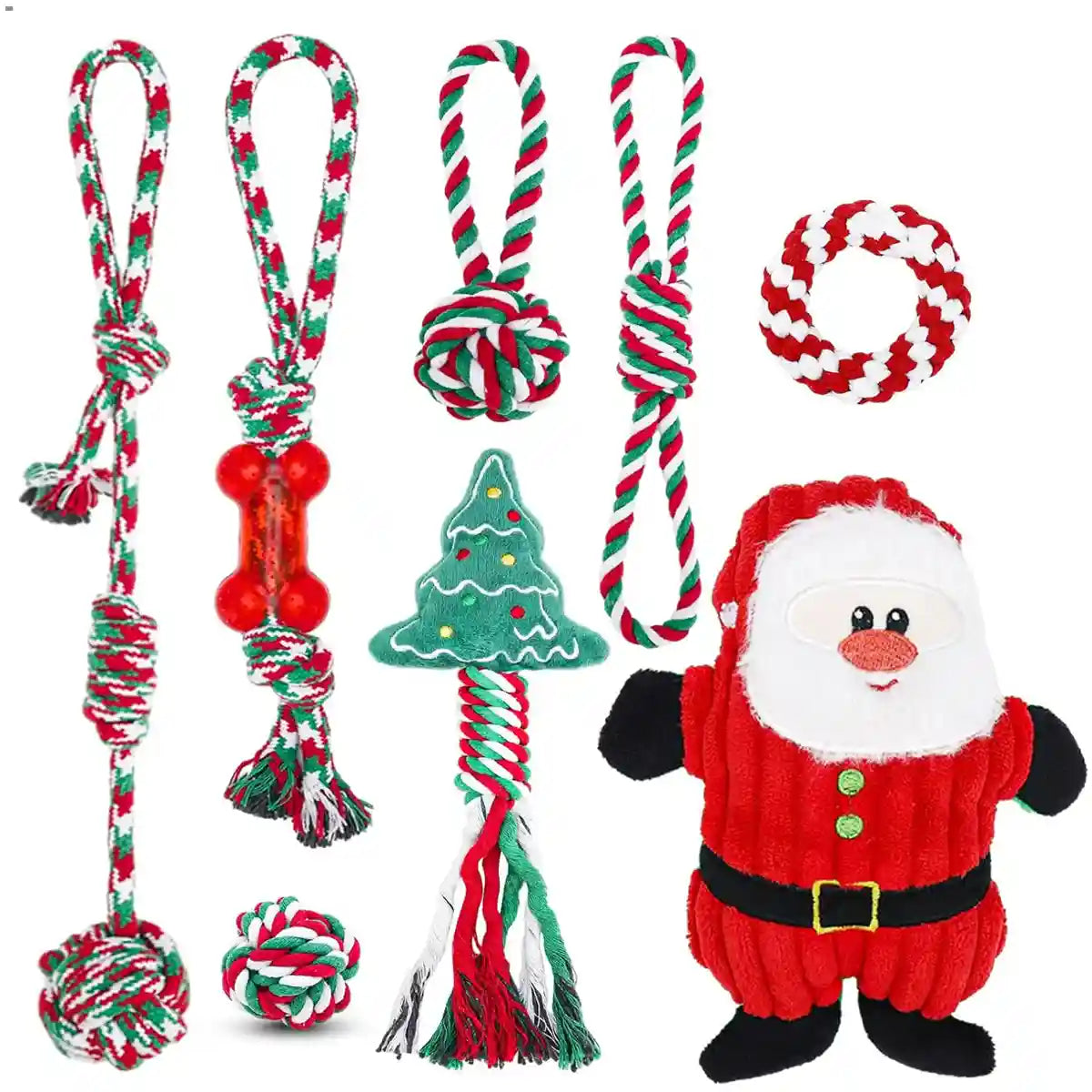 Christmas Dog Toy Set 8pcs Cotton Rope Chew & Play Toys