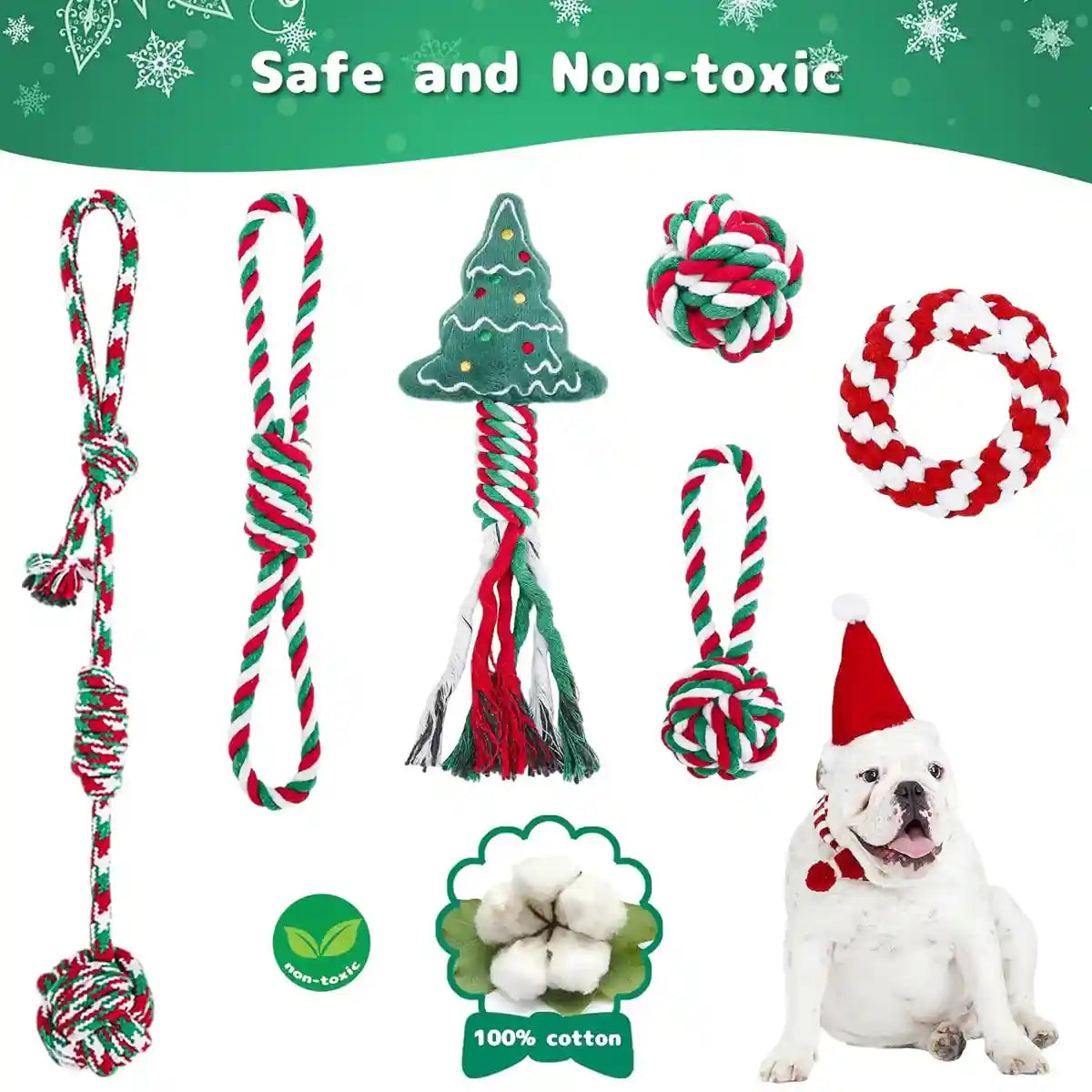 Christmas Dog Toy Set 8pcs Cotton Rope Chew & Play Toys