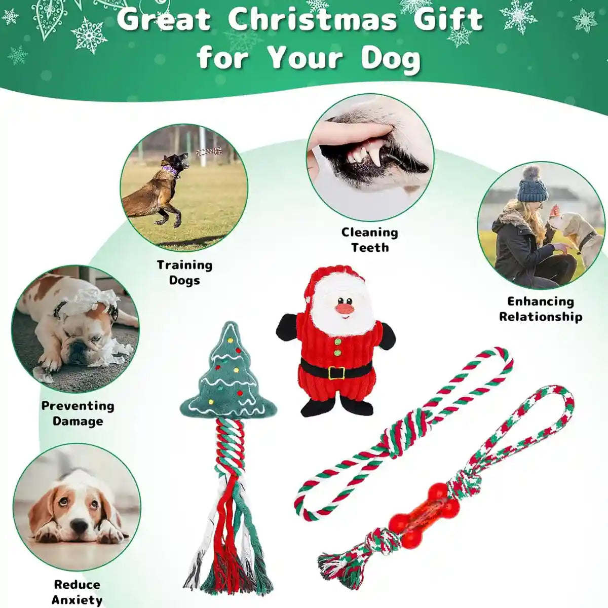 Christmas Dog Toy Set 8pcs Cotton Rope Chew & Play Toys