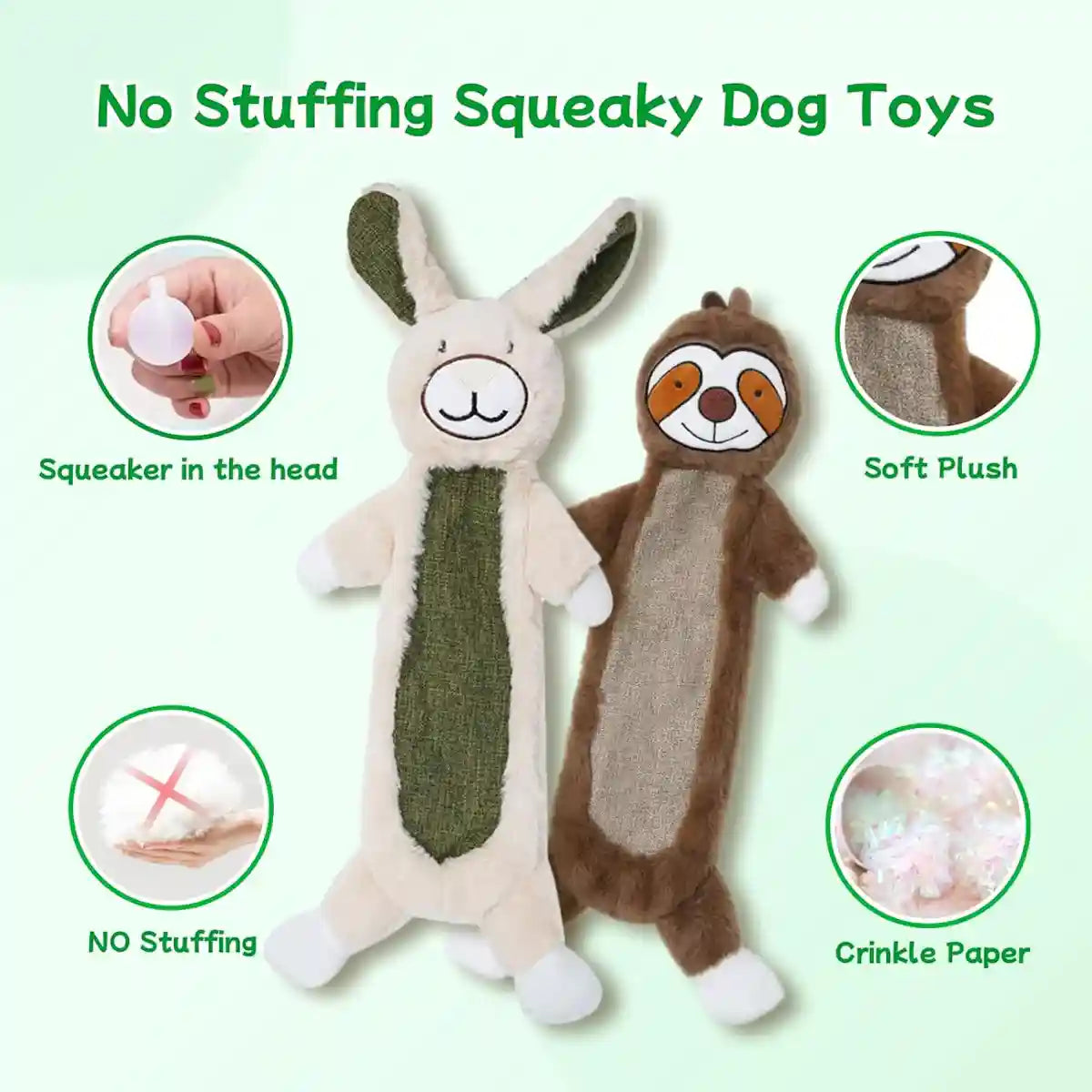 Plush No Stuffing Squeaky Dog Toy with Crinkle Paper