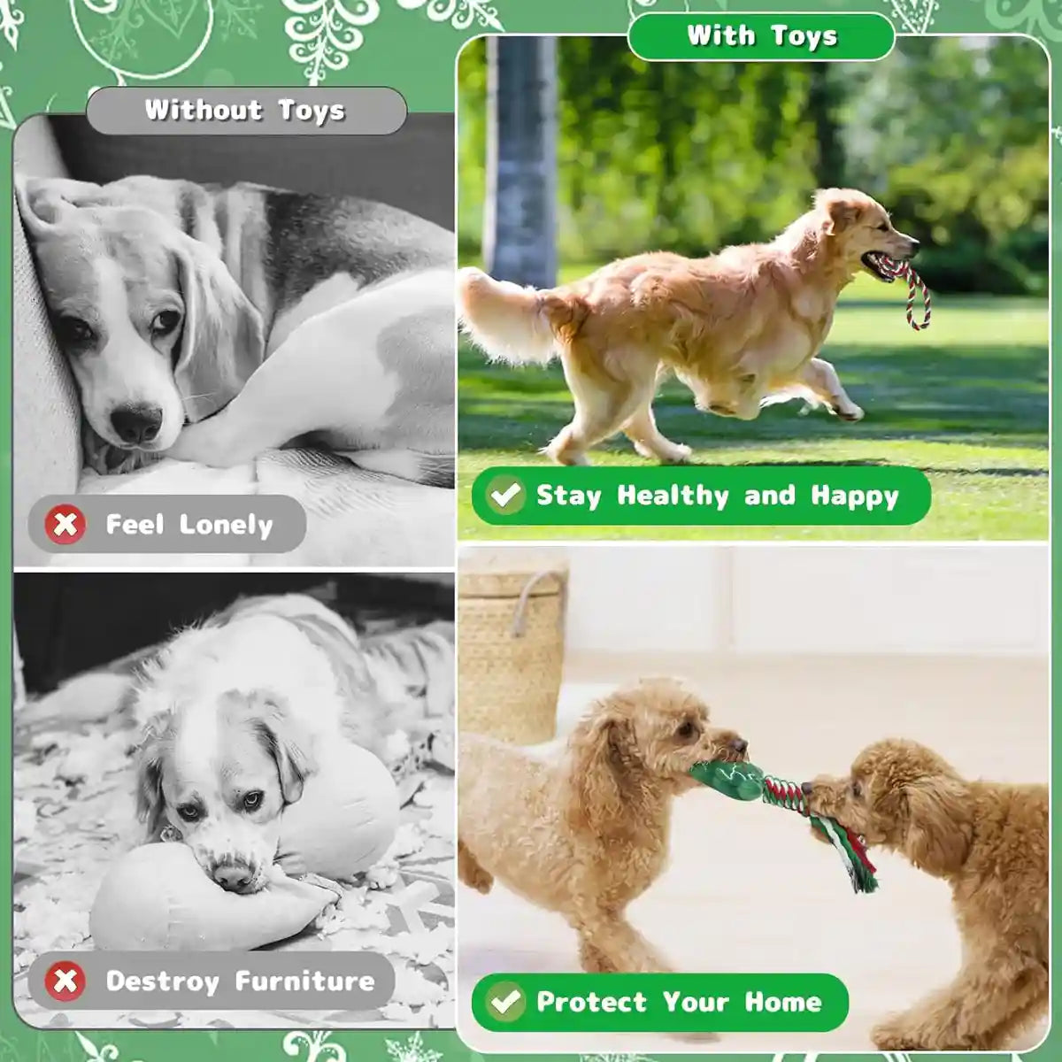 Christmas Dog Toy Set 8pcs Cotton Rope Chew & Play Toys