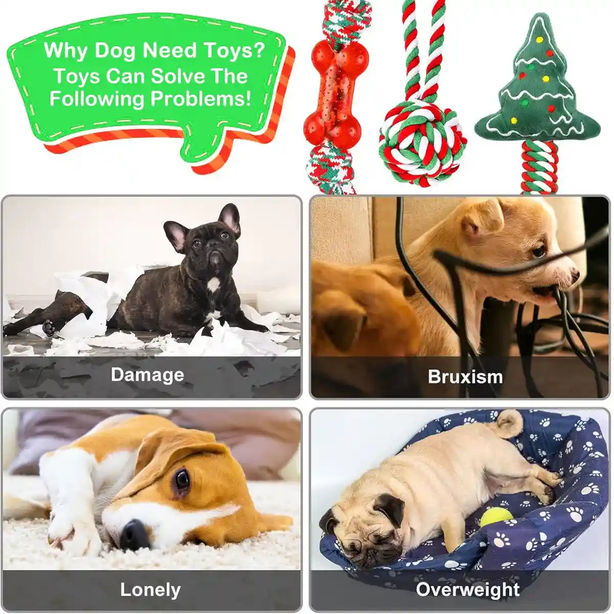 Christmas Dog Toy Set 8pcs Cotton Rope Chew & Play Toys