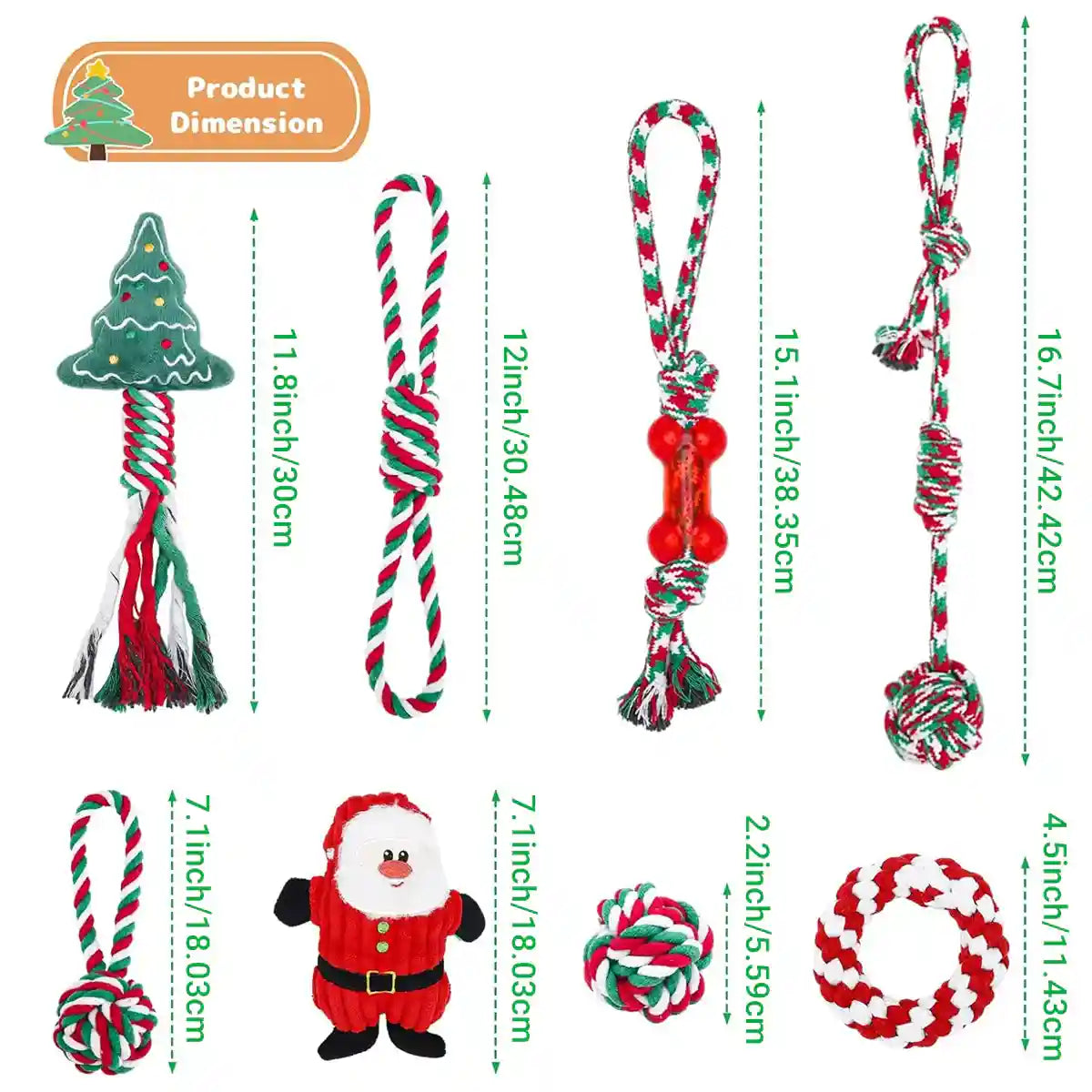 Christmas Dog Toy Set 8pcs Cotton Rope Chew & Play Toys