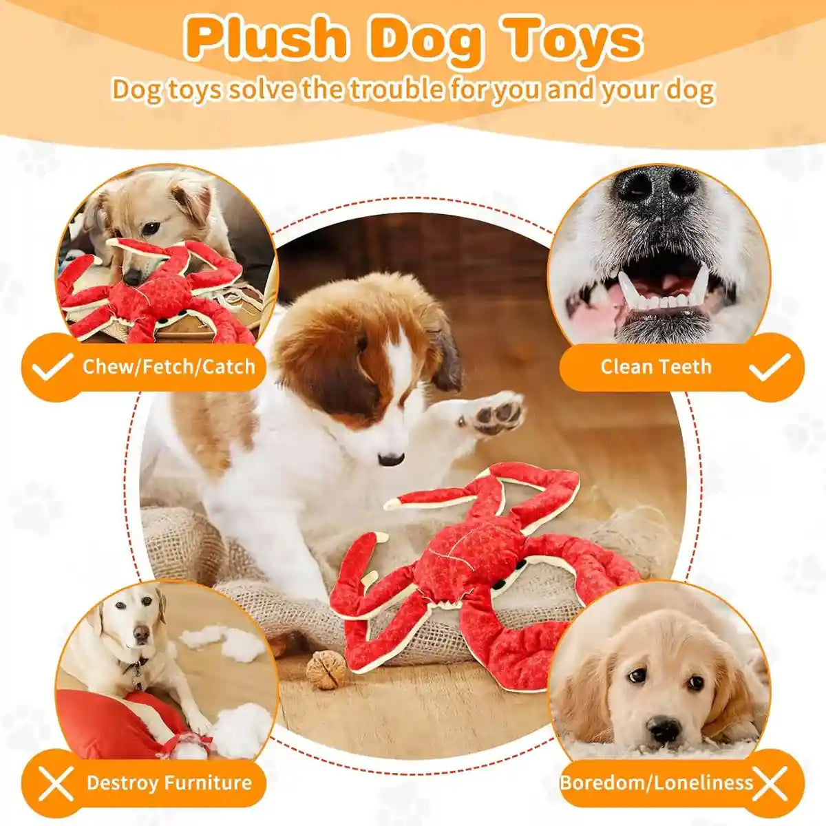 Durable Plush Crab Dog Toy for Interactive Play