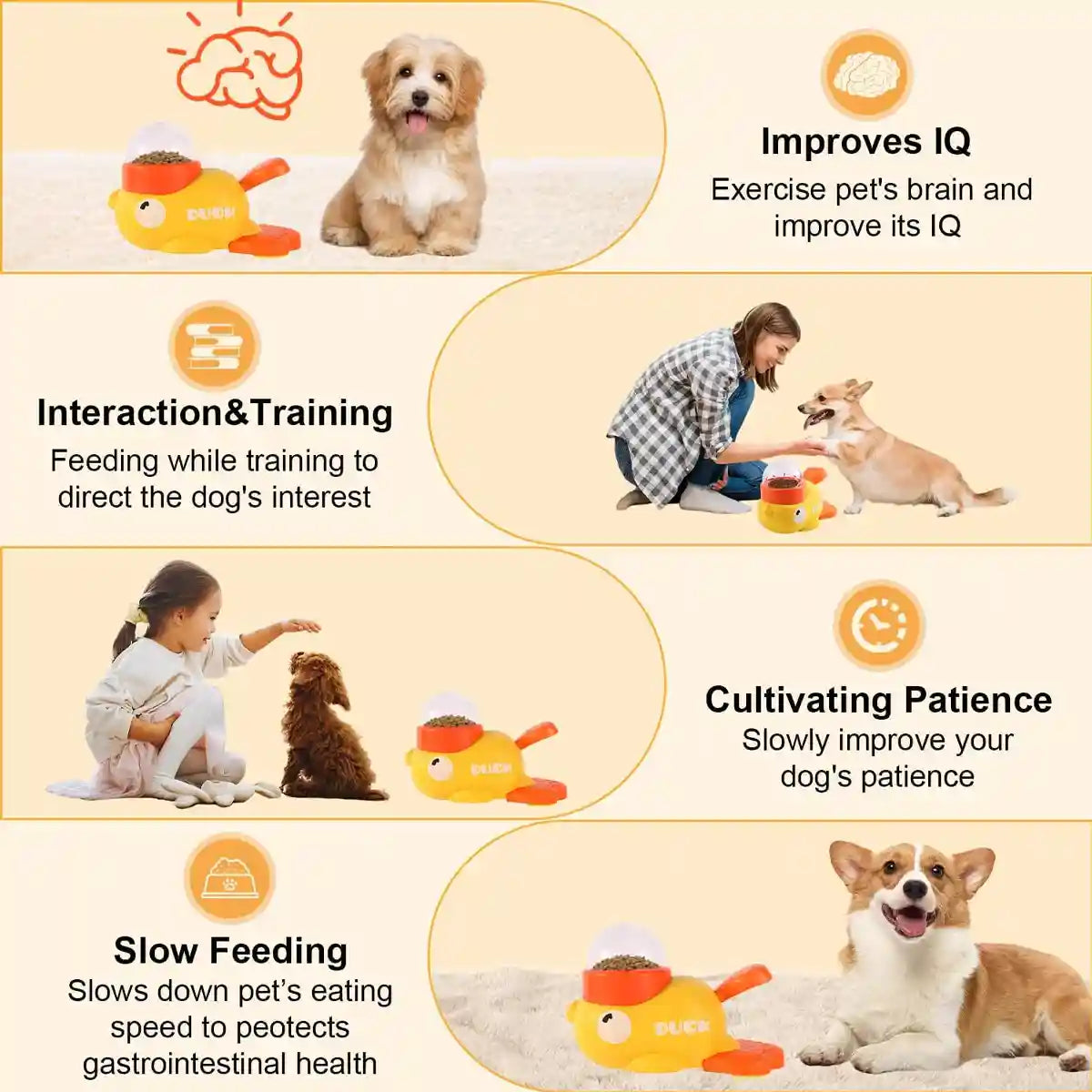 Duck Slow Feeder Toy for Dogs Interactive Puzzle Treat Dispenser