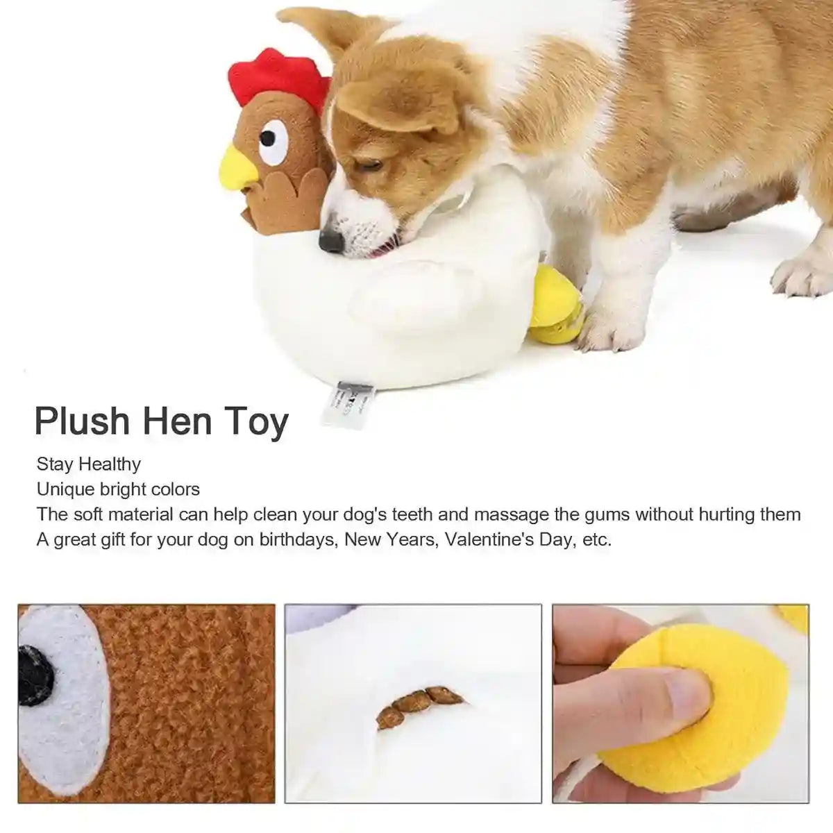 Hen Laying Eggs Dog Toy Plush Squeaky Treat Puzzle for Small Dogs