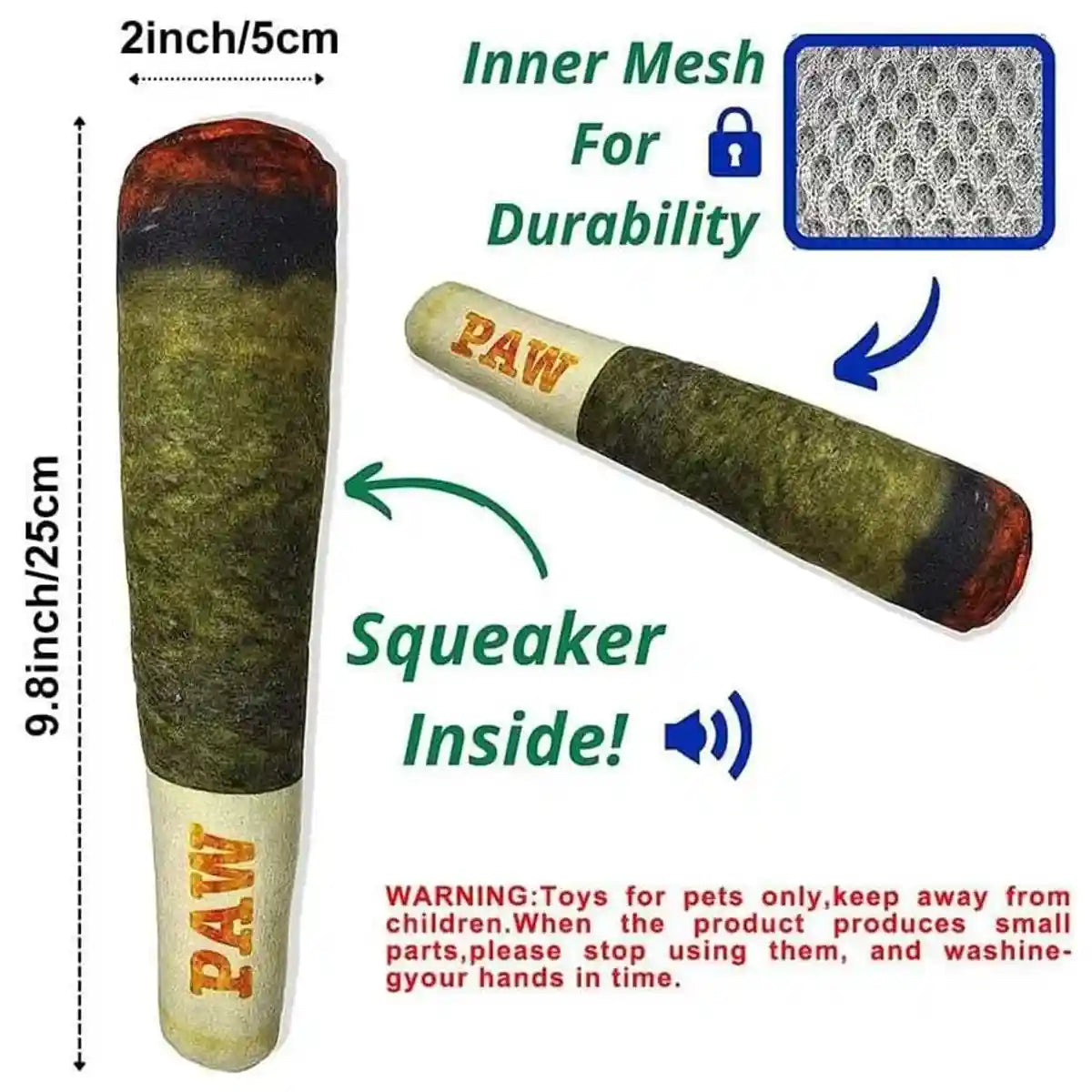 Funny Cigarette Dog Squeaky Toy Plush Chew Toy