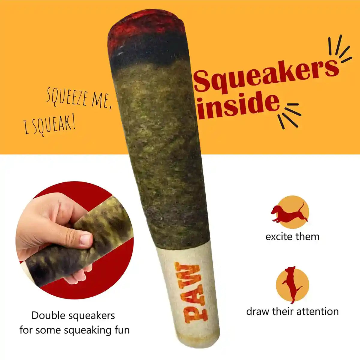 Funny Cigarette Dog Squeaky Toy Plush Chew Toy