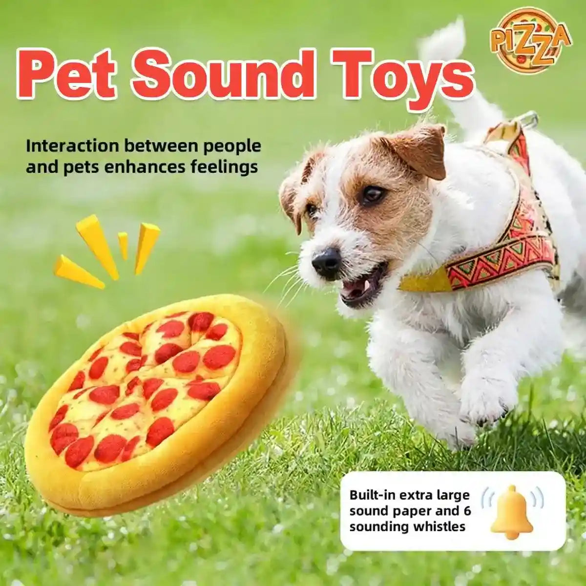 Plush Pizza Squeaky Dog Toy for Small & Medium Dogs Interactive Pet Chew Toy