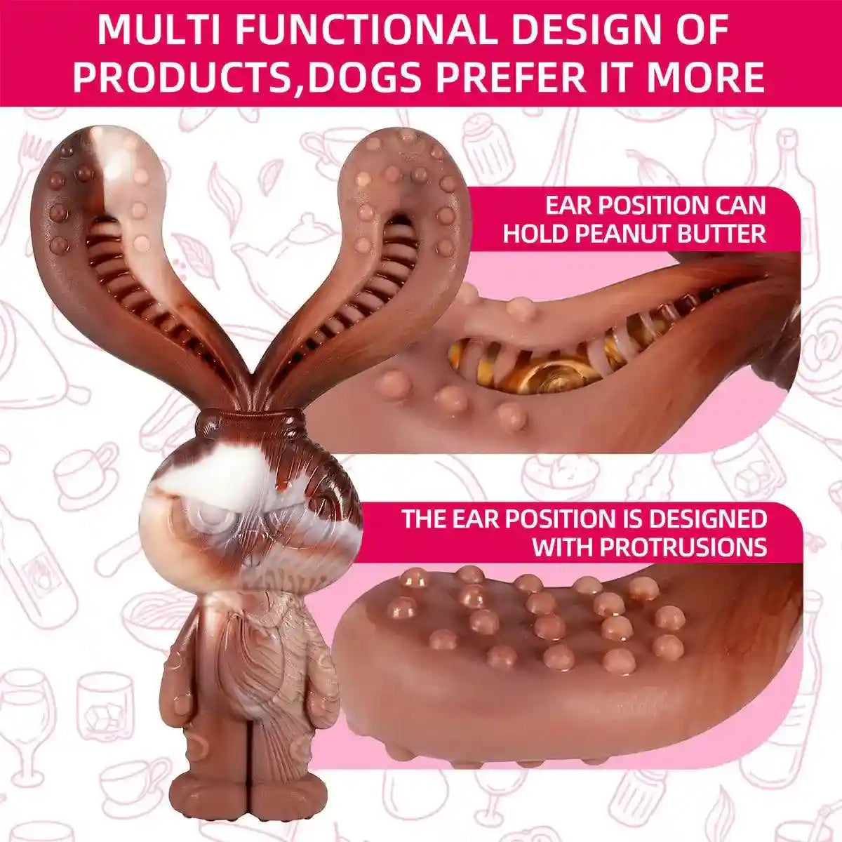 Rabbit-Shaped Dog Chew Toy with Beef Flavor for Large Breeds