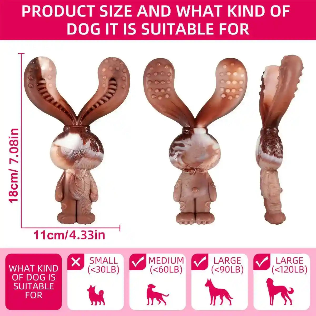 Rabbit-Shaped Dog Chew Toy with Beef Flavor for Large Breeds