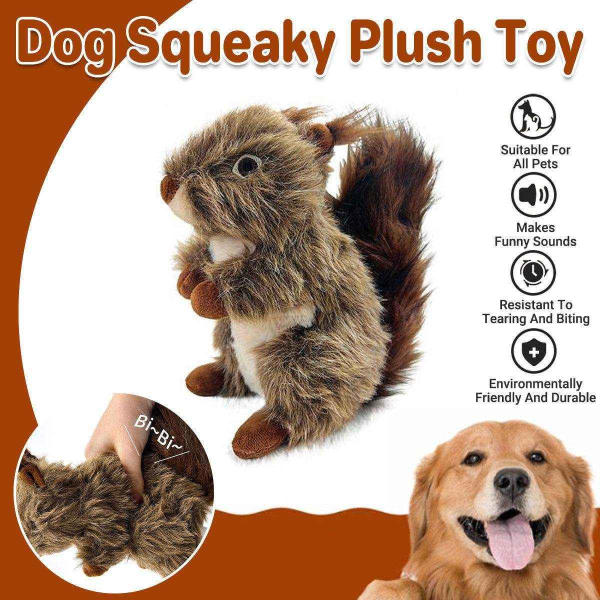 squeaky dog toy in squirrel design for small and large dogs