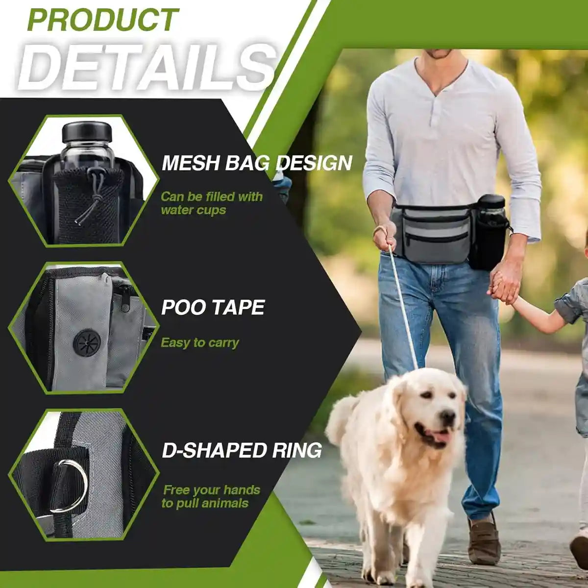 Dog Treat Pouch Adjustable Dog Walking Waist Bag with Pockets