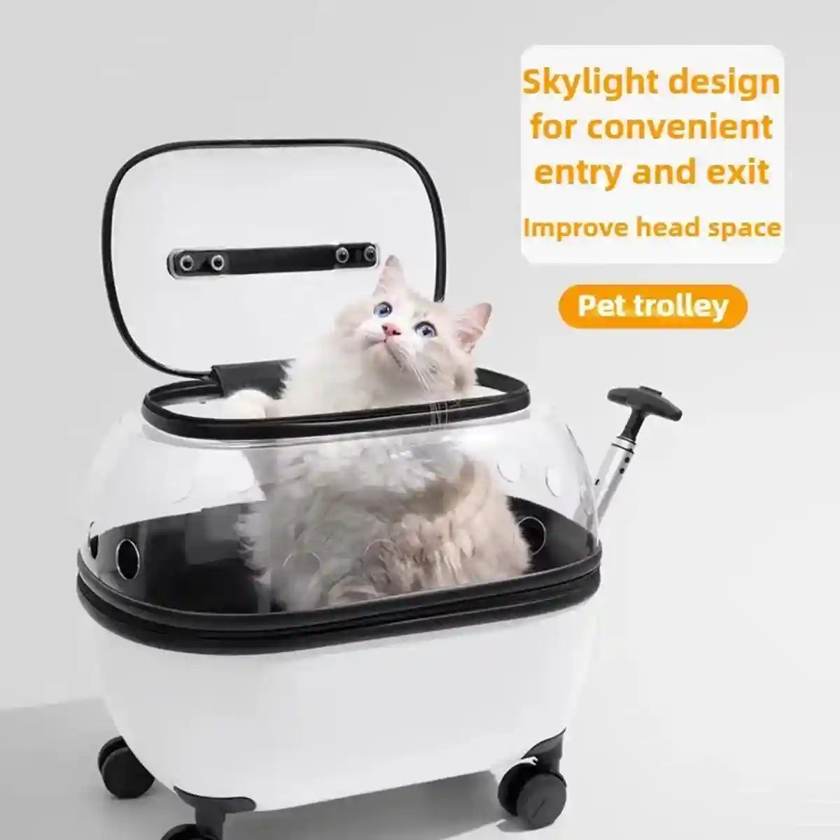 Pet Trolley with Skylight Design Convenient Travel Carrier for Cats and Small Pets