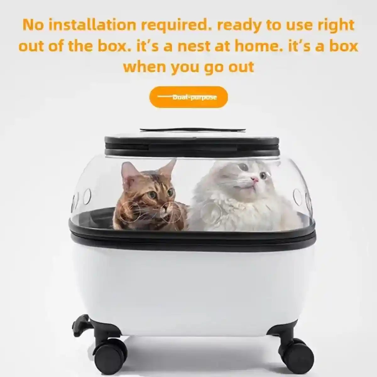 Pet Trolley with Skylight Design Convenient Travel Carrier for Cats and Small Pets