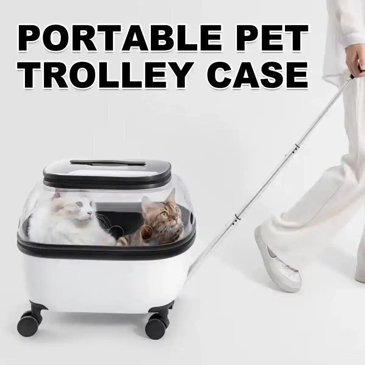 Pet Trolley with Skylight Design Convenient Travel Carrier for Cats and Small Pets
