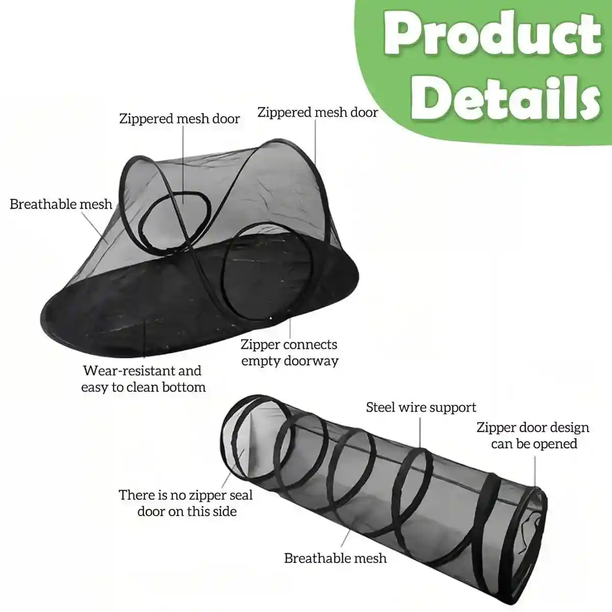 Foldable Cat Tunnel Outdoor Play Tent – Breathable Mesh Pet Playpen