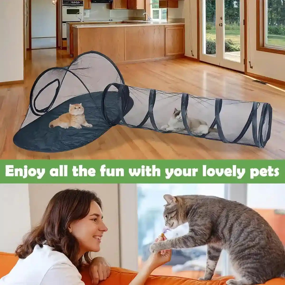 Foldable Cat Tunnel Outdoor Play Tent – Breathable Mesh Pet Playpen