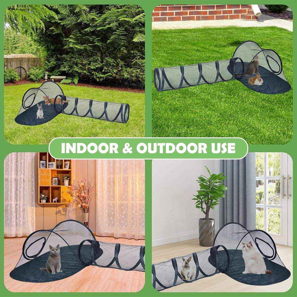 Foldable Cat Tunnel Outdoor Play Tent – Breathable Mesh Pet Playpen