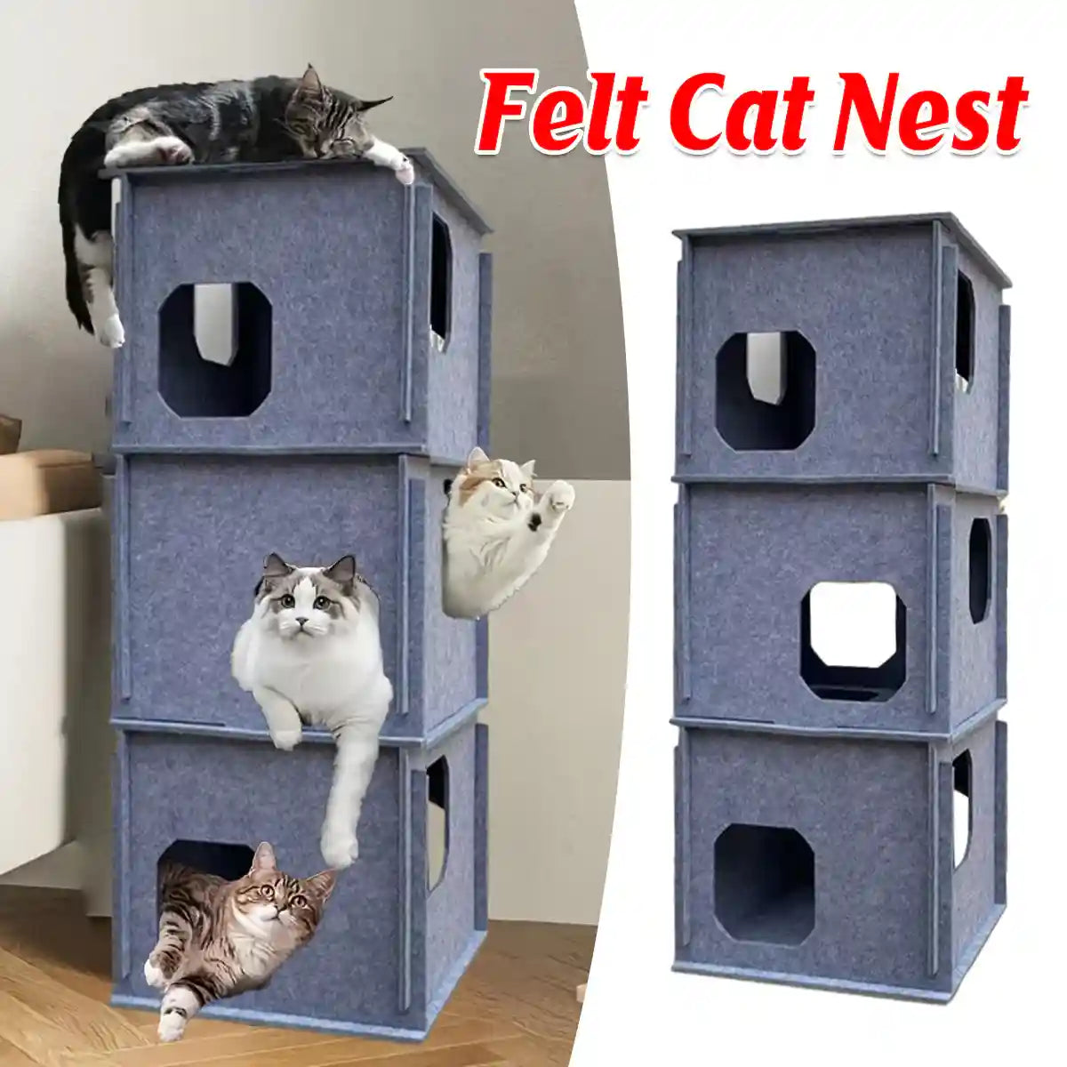 Felt Cat Bed Stacking Game Tower