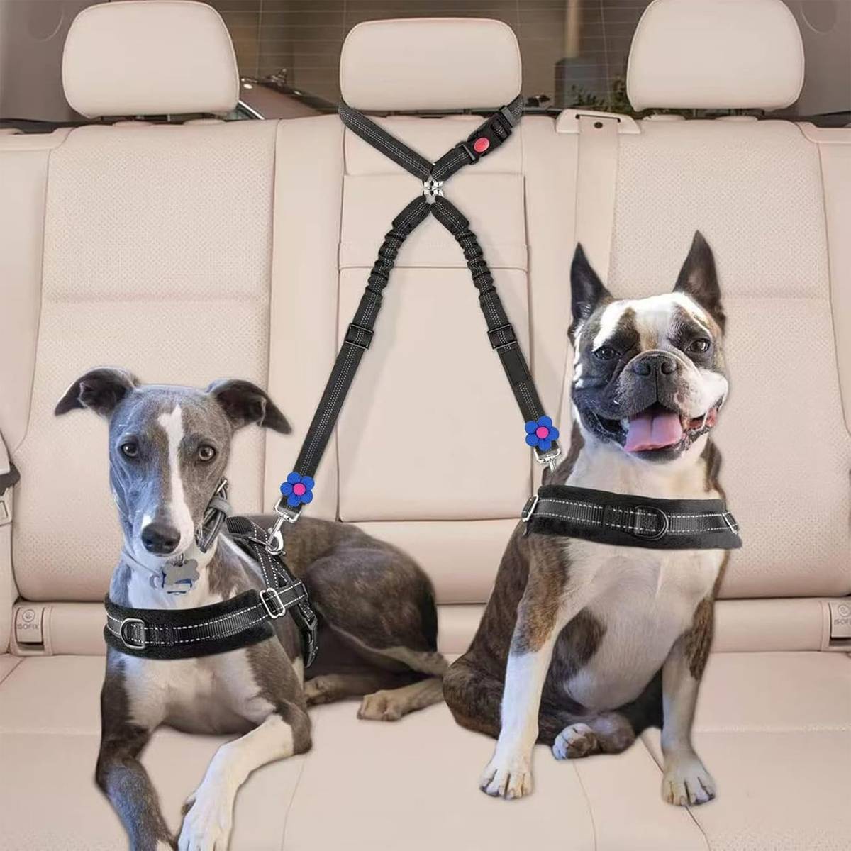Adjustable Dual Dog Leash Car Seat Belt Strap