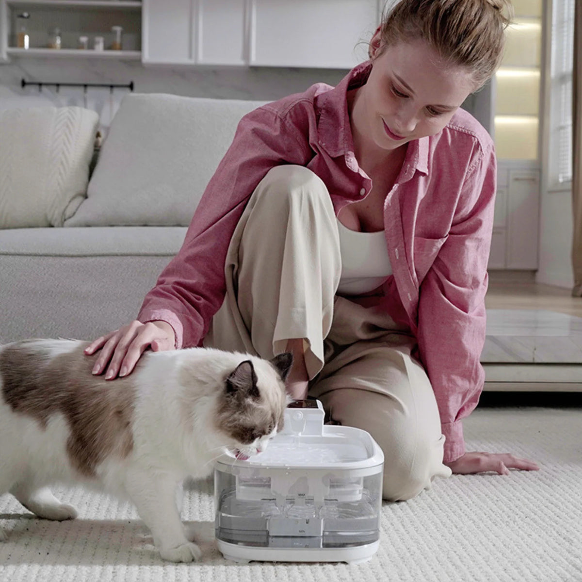 Smart Pet Water Fountain with Stainless Steel Tray