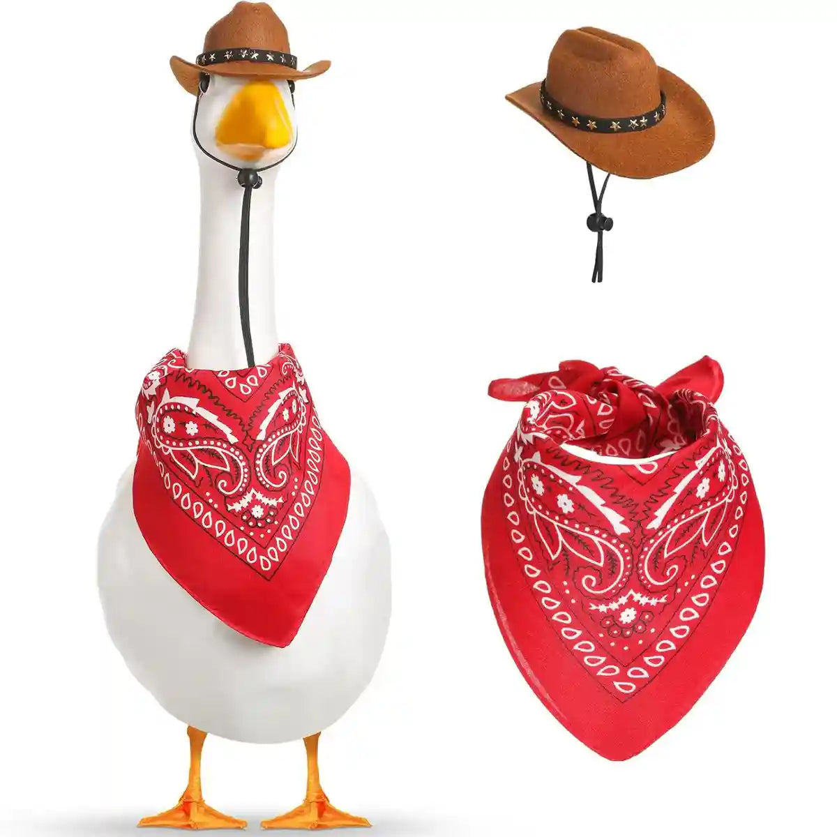 Pet Cowboy Costume Set for Ducks or Geese with Hat and Bandana