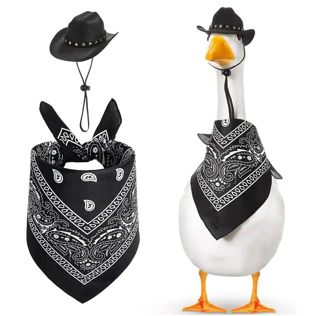 Pet Cowboy Costume Set for Ducks or Geese with Hat and Bandana