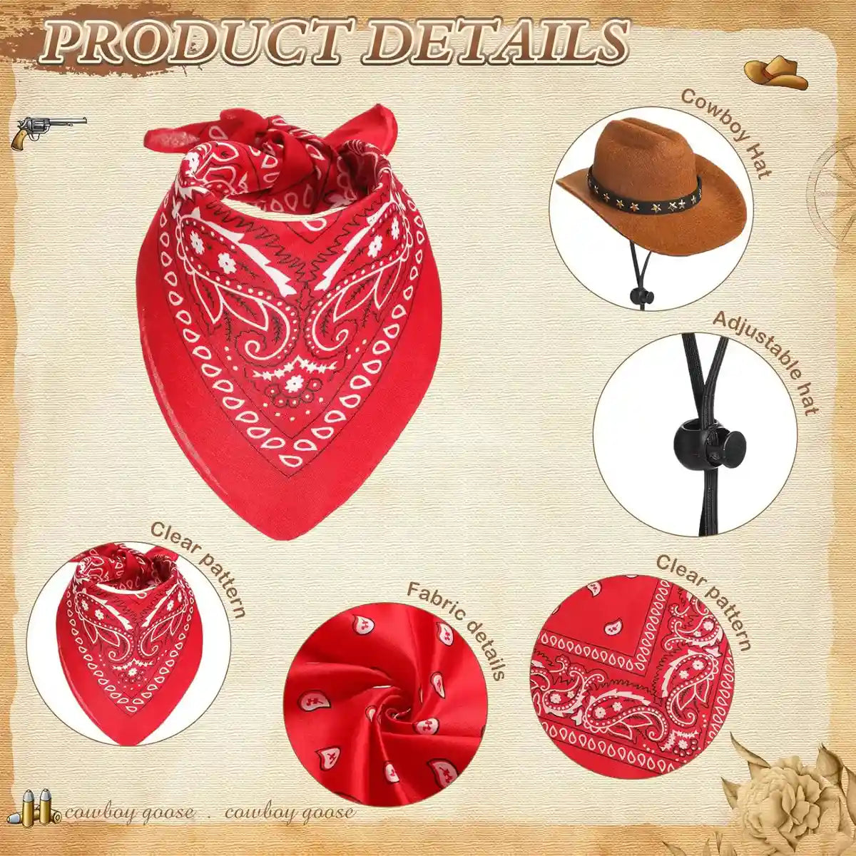 Pet Cowboy Costume Set for Ducks or Geese with Hat and Bandana