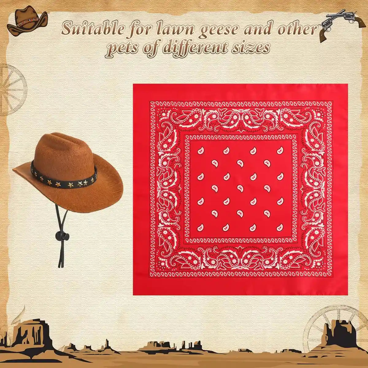 Pet Cowboy Costume Set for Ducks or Geese with Hat and Bandana