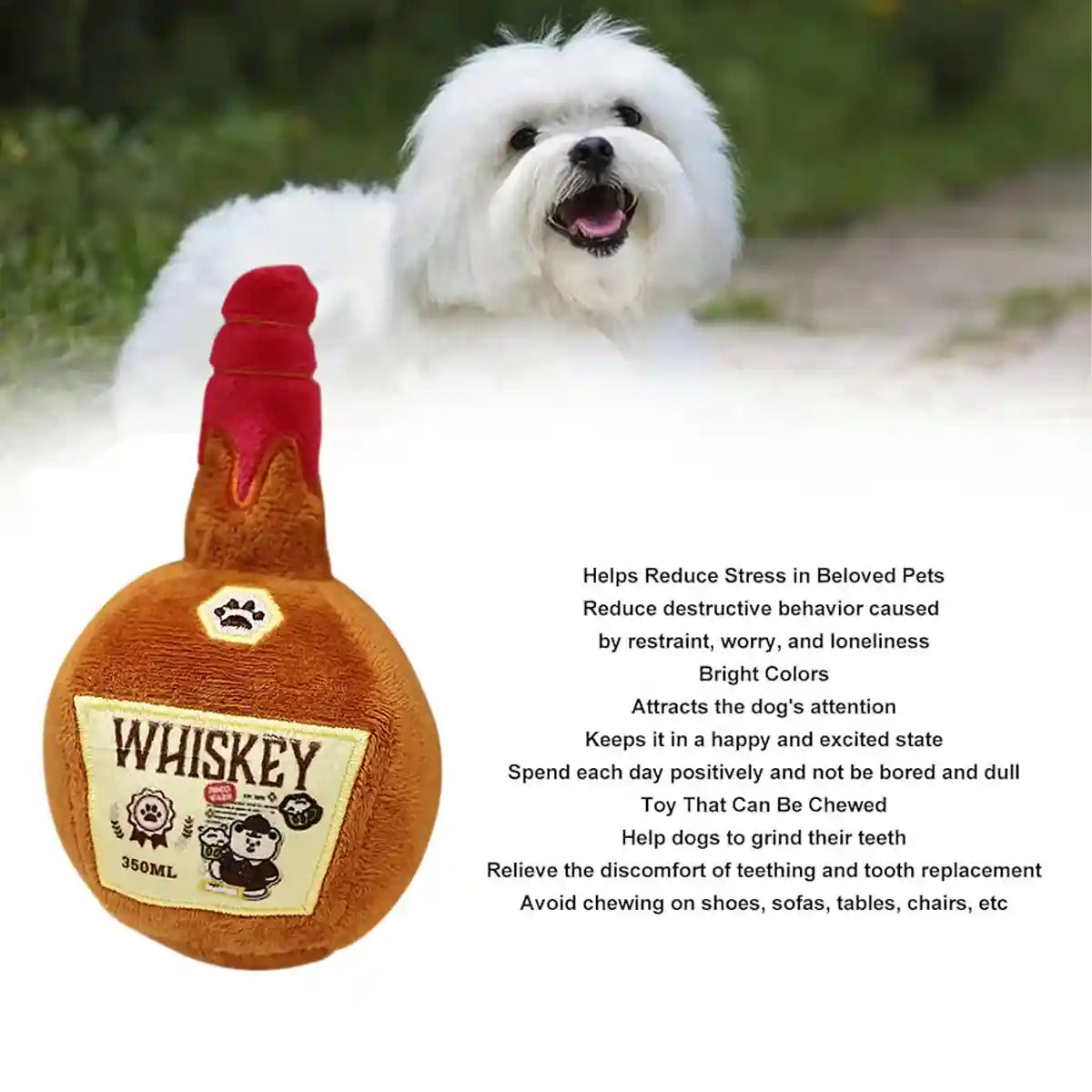 Whiskey Bottle Plush Dog Toy Crinkle Chew for Small and Medium Dogs