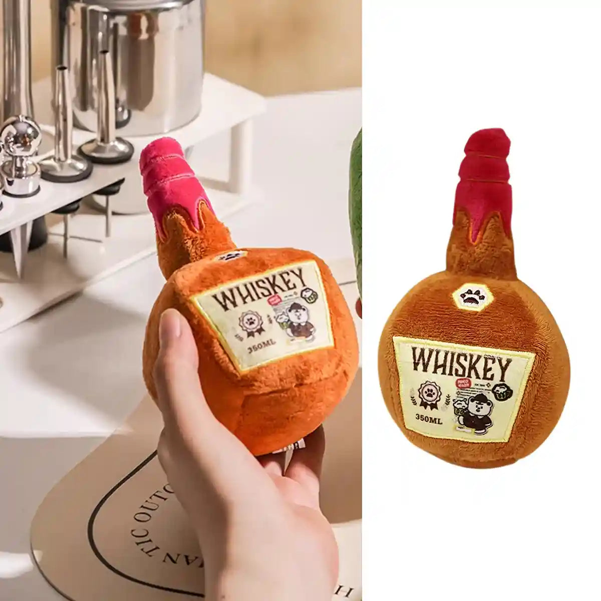 Whiskey Bottle Plush Dog Toy Crinkle Chew for Small and Medium Dogs