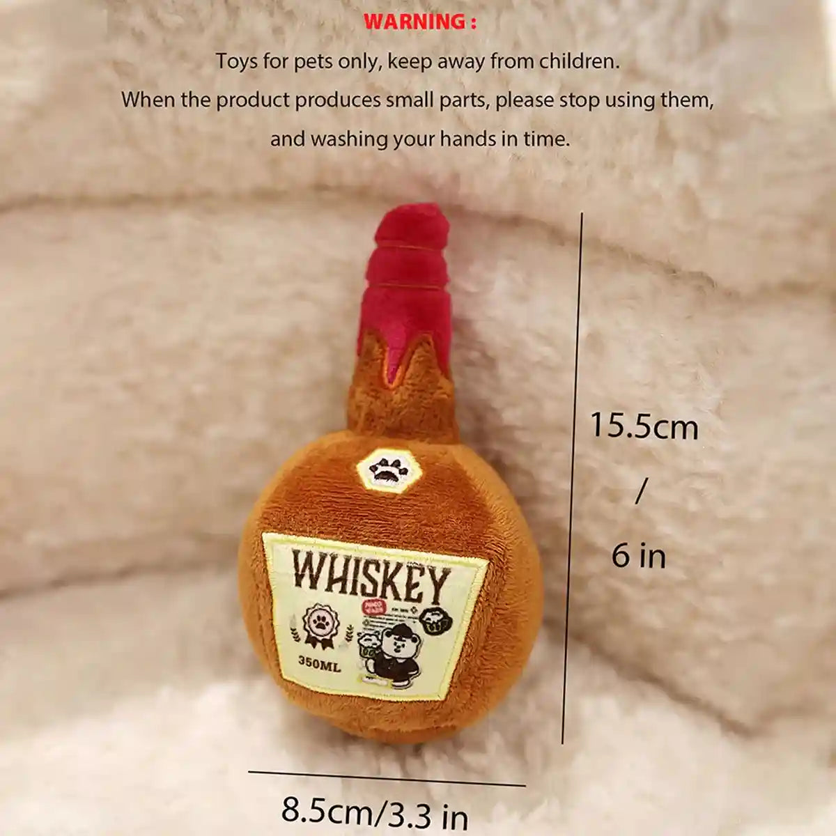 Whiskey Bottle Plush Dog Toy Crinkle Chew for Small and Medium Dogs
