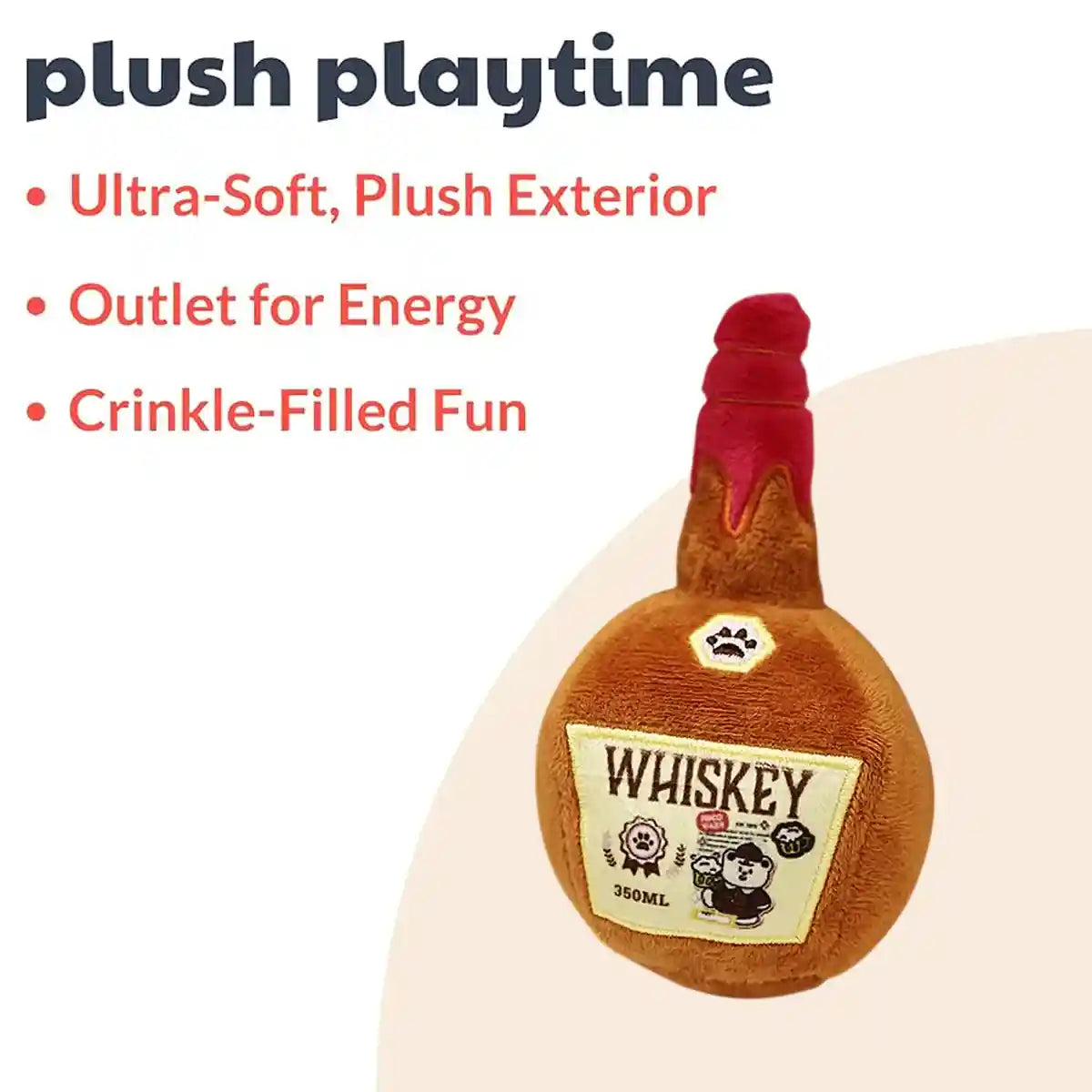 Whiskey Bottle Plush Dog Toy Crinkle Chew for Small and Medium Dogs