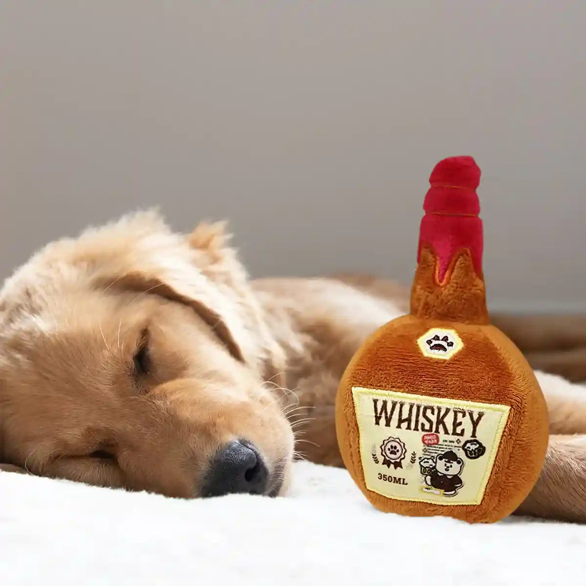 Whiskey Bottle Plush Dog Toy Crinkle Chew for Small and Medium Dogs