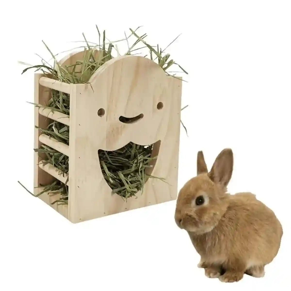 Natural Wooden Hay Feeder for Rabbits Bunny Grass Rack Box