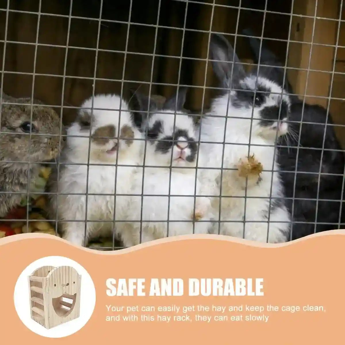 Natural Wooden Hay Feeder for Rabbits Bunny Grass Rack Box