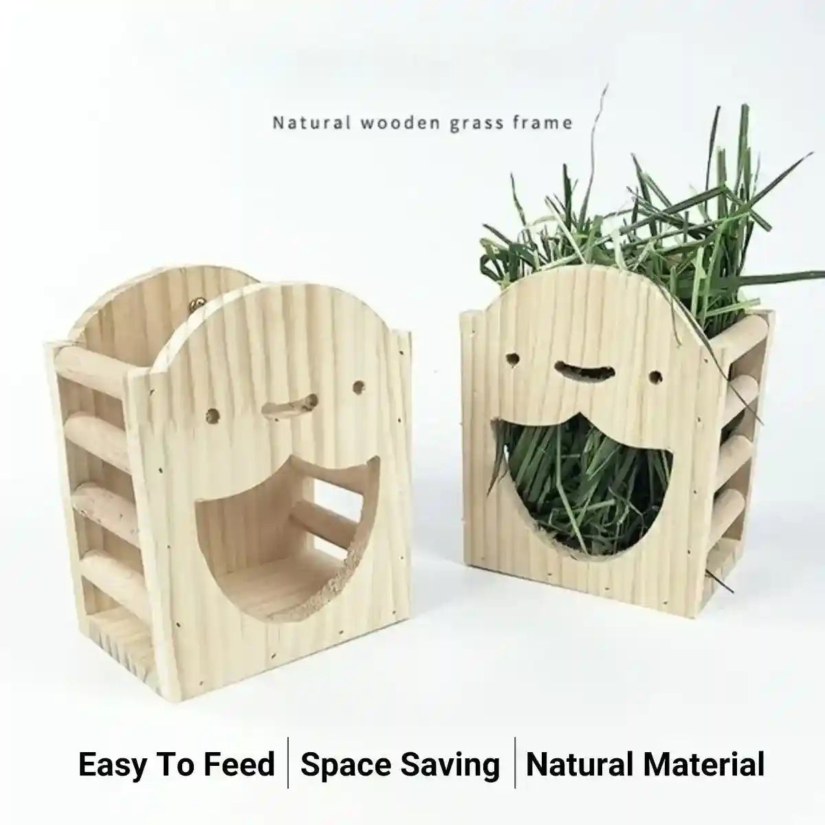 Natural Wooden Hay Feeder for Rabbits Bunny Grass Rack Box