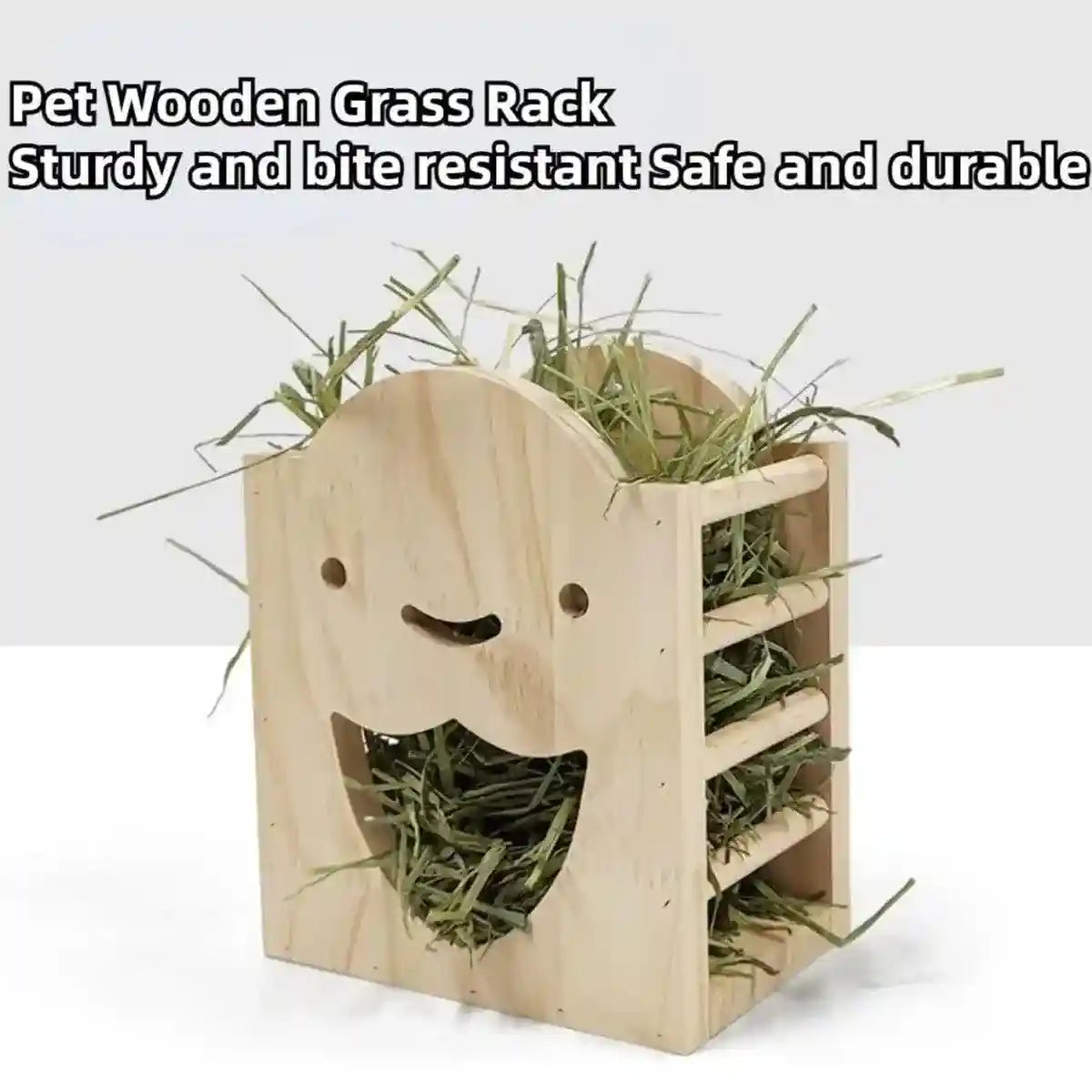 Natural Wooden Hay Feeder for Rabbits Bunny Grass Rack Box