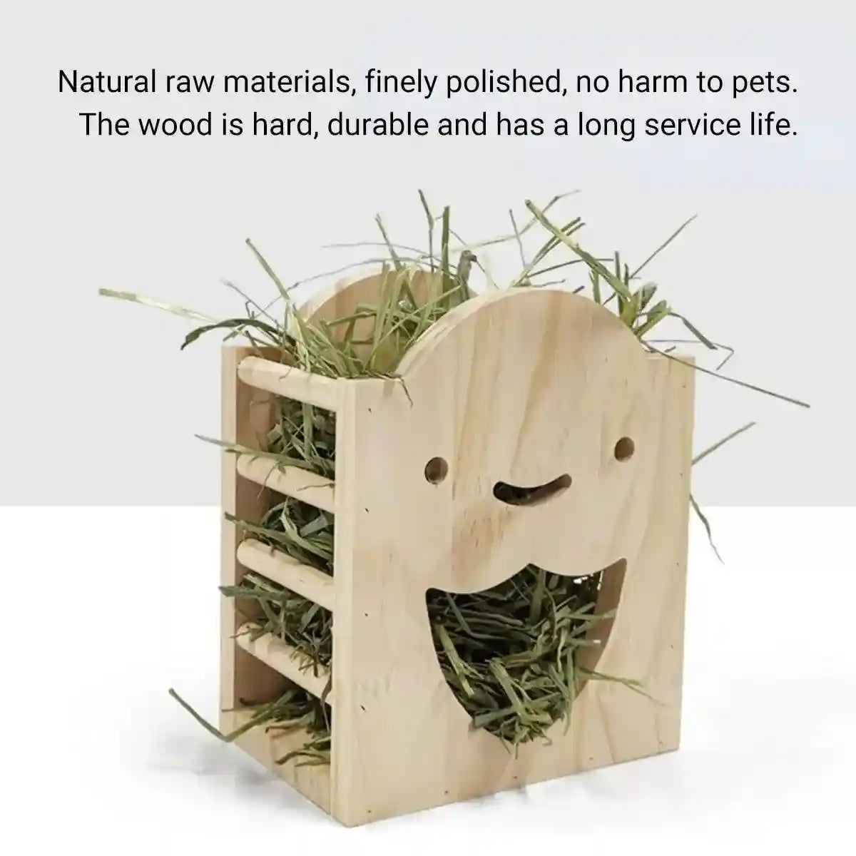Natural Wooden Hay Feeder for Rabbits Bunny Grass Rack Box
