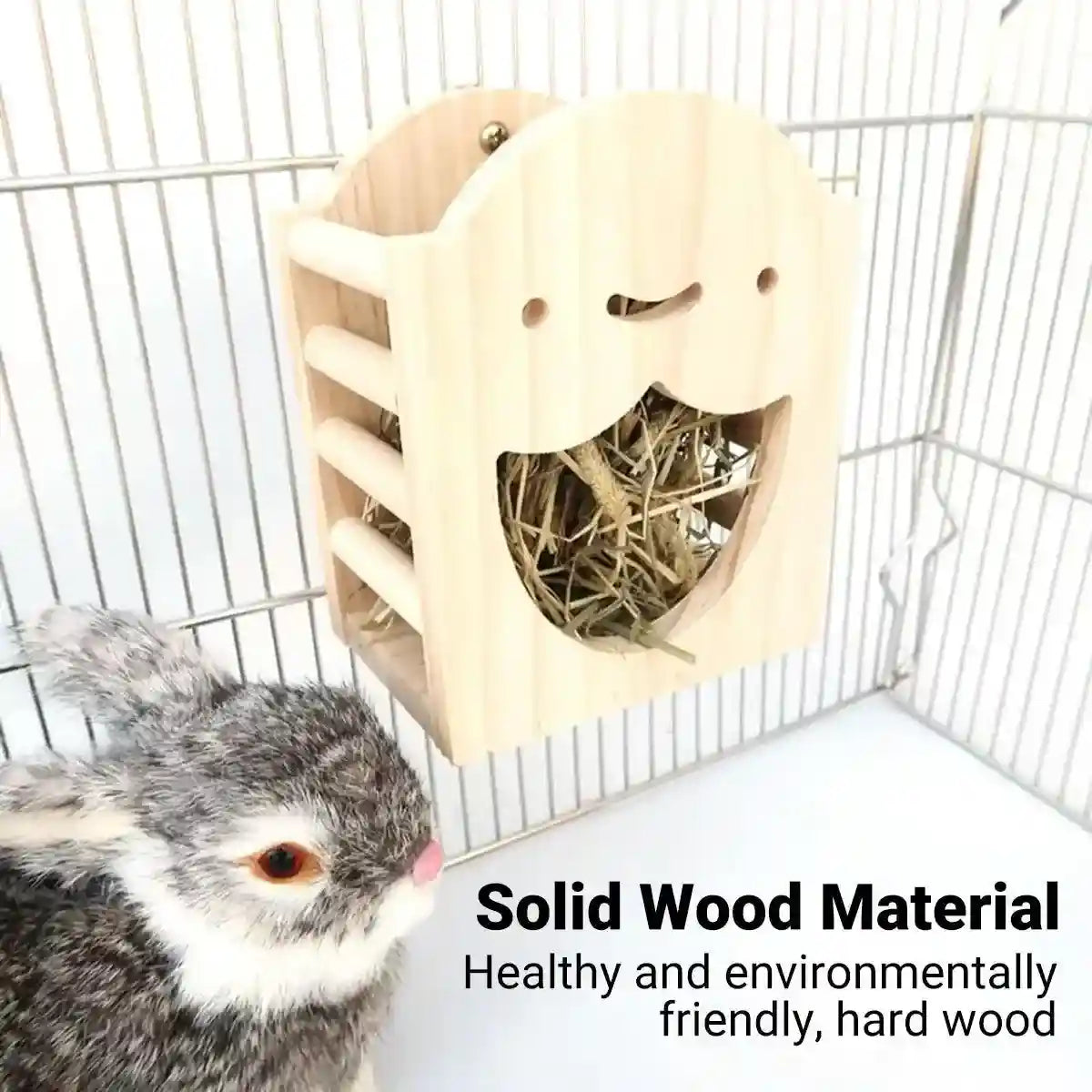 Natural Wooden Hay Feeder for Rabbits Bunny Grass Rack Box