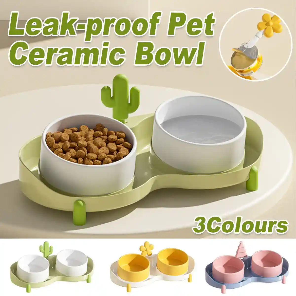Anti-Slip Pet Ceramic Bowl Set Double Feeder for Cats & Dogs