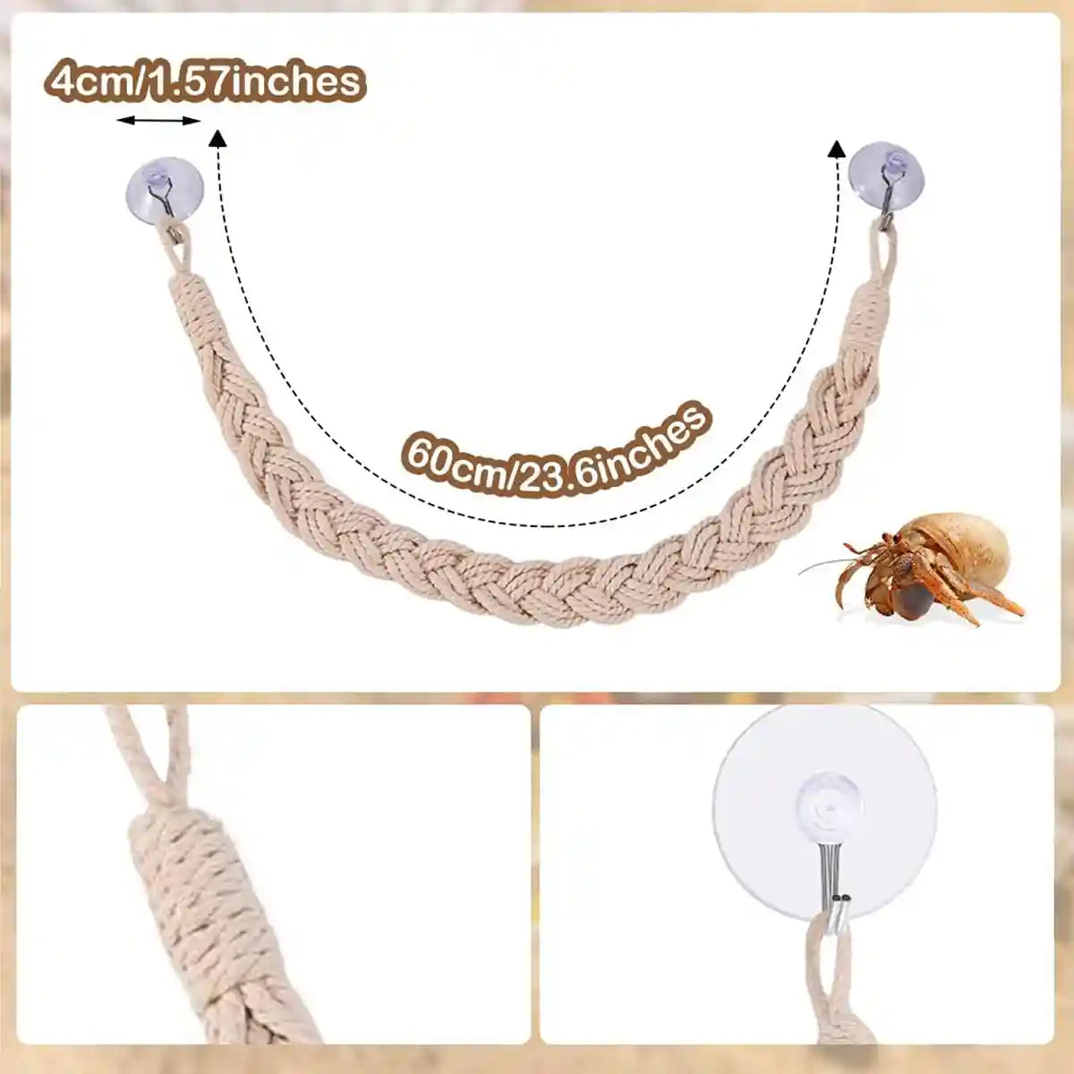 Pet Climbing Suspension Bridge Rope Ladder for Hermit Crabs & Reptiles