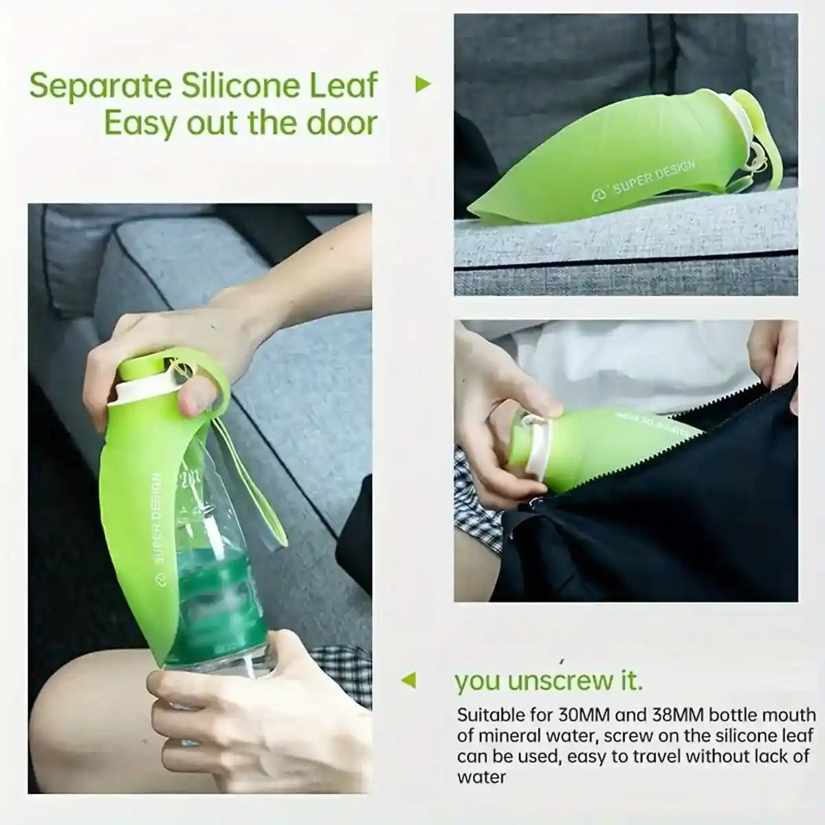 Portable Silicone Pet Drinking Cup with Leaf Bowl 580ml Water Bottle
